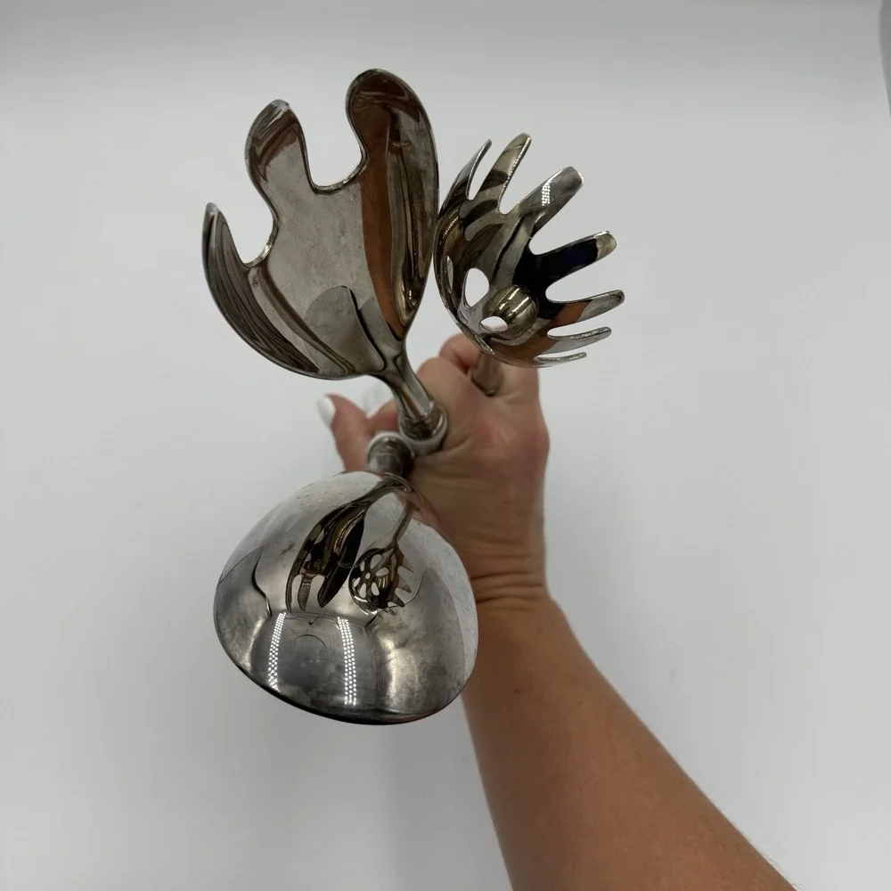 Three‎ Piece Elegant Godinger Silver Plate Serving Set White Porcelain Handle